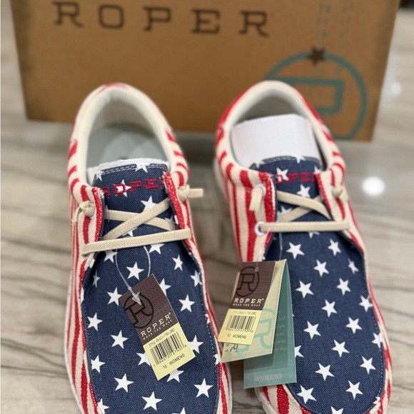 Roper Hank Loose-Ace USA Women’s Patriotic Flag Shoes Slip On NWT - Picture 2 of 6